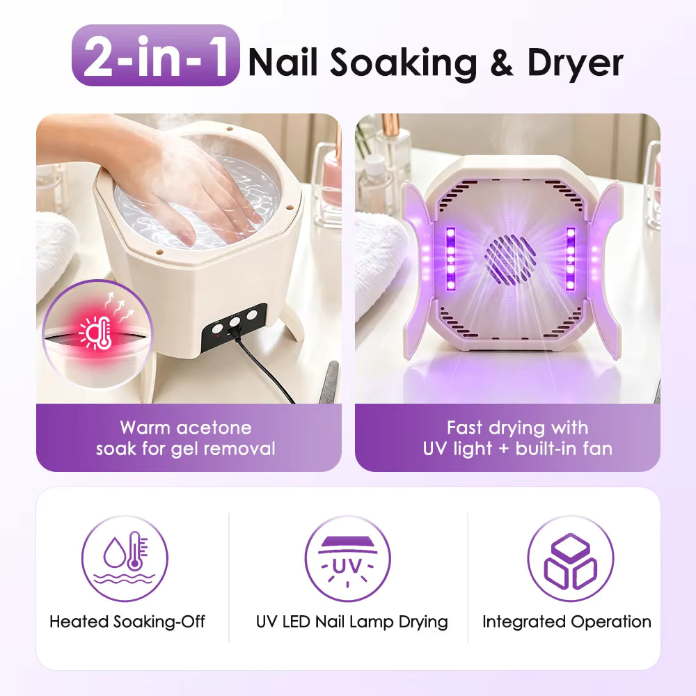 2-in-1 Heated Nail Soaking Bowl & UV LED Nail Dryer for Gel & Acrylic Removal